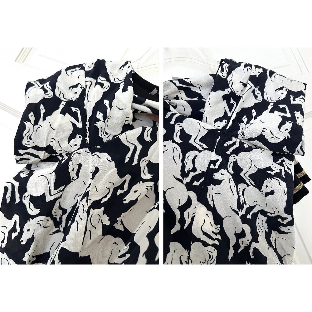 Stella McCartney Ines Running Horses Print Silk Top Shirt Black White IT 38 - Picture 10 of 10